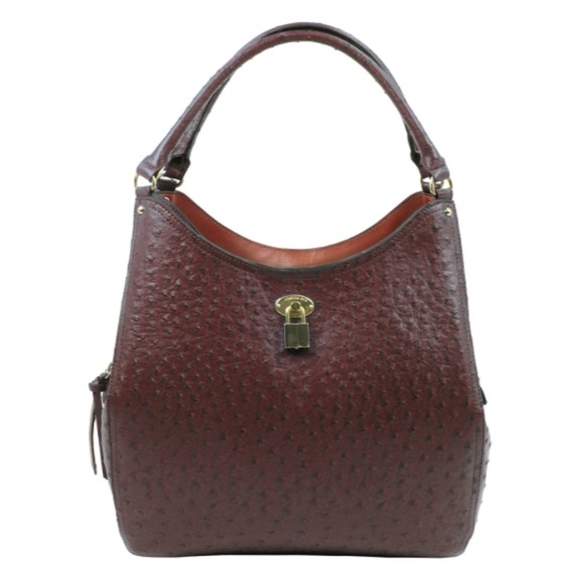 London Fog Handbags - New London Fog Nutmeg Fauc Leather Ostrich Berkeley Shoulder Bag